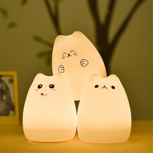 USB rechargeable LED Colorful Night Light Animal Cat stype Silicone Soft